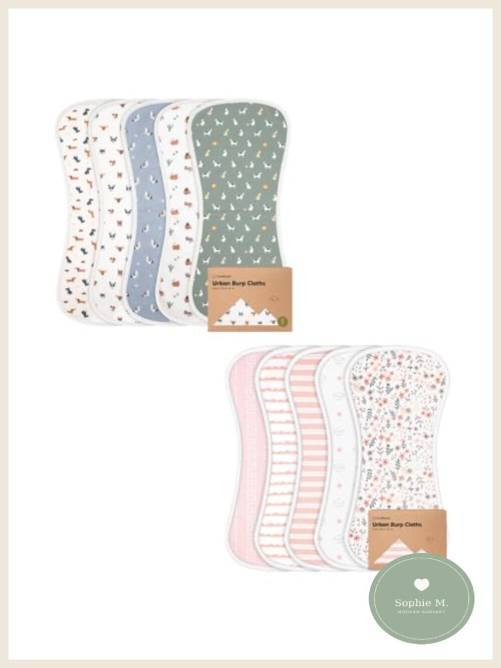 5-Pack GOTS Certified Cotton Burp Cloths Super Absorbent Figure-8 Newborn